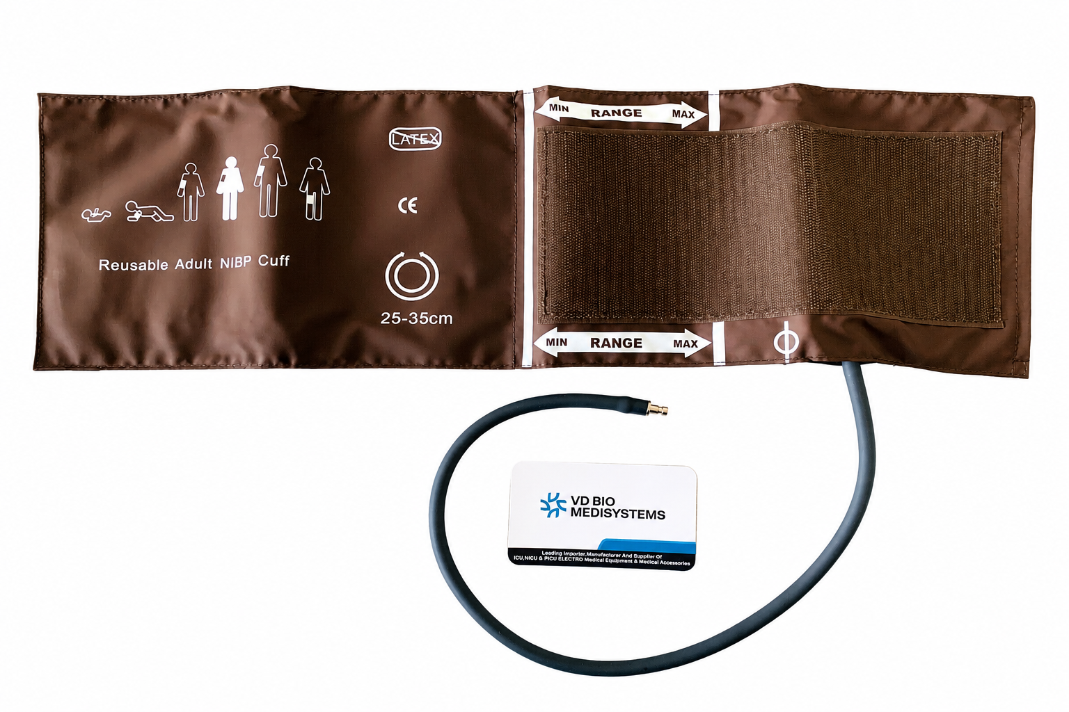 Reusable NIBP Cuff With Single Tube Connector For Adult (25 to 35) cm Brown - Imported